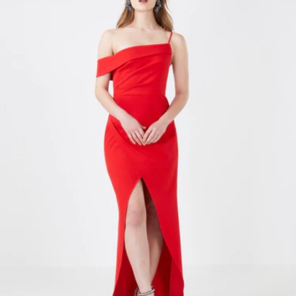 BCBGMAXAZRIA Asymmetrical Off-Shoulder Evening Gown - Picture 3 of 6